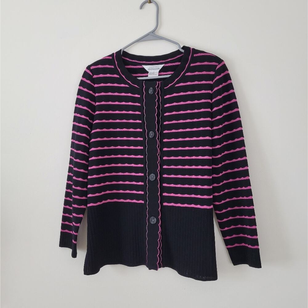 Exclusively Misook Scalloped Button Front Cardigan Sweater small